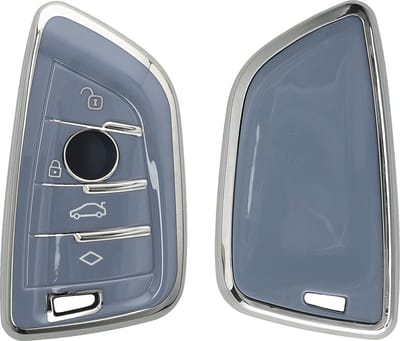 kwmobile autosleutel hoesje geschikt voor BMW 3-knops Smart Key autosleutel hoes - TPU autosleutel behuizing - Beschermende auto sleutel case - Sleuteletui in blauw / zilver