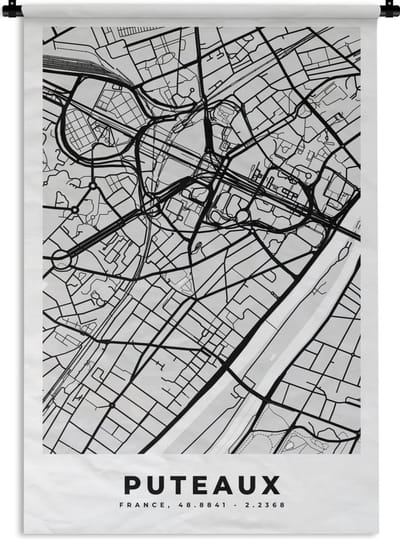Wandkleed - Wanddoek - Frankrijk - Plattegrond - Kaart - Puteaux - Stadskaart - 120x180 cm - Wandtapijt