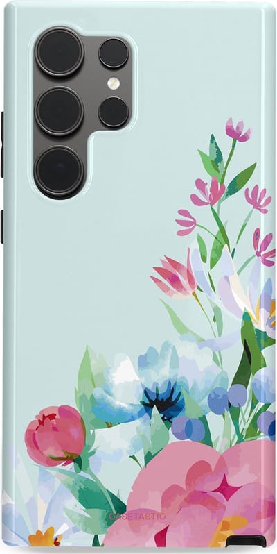 Casetastic hoesje geschikt voor Samsung Galaxy S24 Ultra - Dubbellaagse bescherming - Dagdroom in bloei - Fashion Case - Lichtgrijs Lichtroze