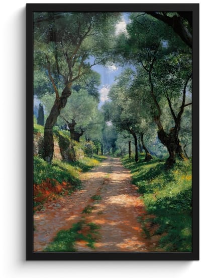 Poster in lijst - Fotolijst 40x60 cm - Posters - Pad - Bomen - Schaduw - Posterlijst zwart - Decoratie - Wanddecoratie woonkamer - Muurdecoratie slaapkamer