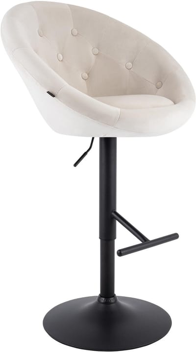 CLP London Barkruk - met rugleuning - draaibaar - verstelbaar - metalen frame - velvet - fluweel - zwart/creme