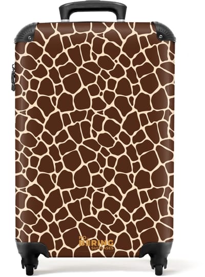 NoBoringSuitcases.com - Koffer - Donkerbruin giraffepatroon met beige aders - Past binnen 55x40x20 cm en 55x35x25 cm - Trolley handbagage - Valiezen met wieltjes volwassenen - Reiskoffer op wielen - Rolkoffer lichtgewicht