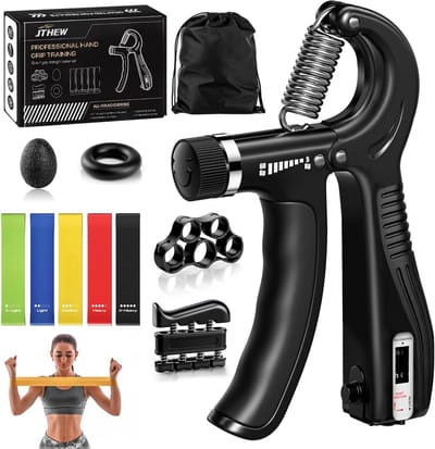 Thijox - Handtrainer Workout Kit (10 stuks) - Instelbare handknijper, vingerstrekker, greepring, stressbal & 5 weerstandsbanden voor spieropbouw, hers
