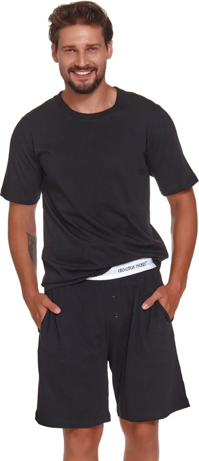 Doctor Nap Katoenen Pyjama Heren Korte Mouw Korte Broek Zomer Shortama PMB.4332 Zwart M