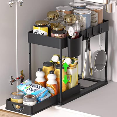 Gootsteenkast Organizer - Gootsteenrek - Keukenrek - Keukenkast - Aanrecht - Zwart - Extra Groot