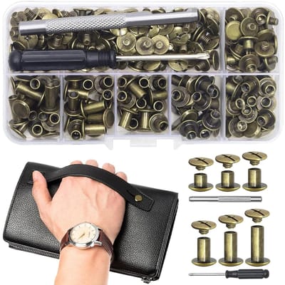 Binding Screws voor Boeken, 110 Sets Chicago Screws M5, Inclusief Montagegereedschap, Ideaal voor Leerbewerking en DIY Projecten, Koperkleurige Schroeven voor Creatieve Decoratie