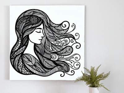 Doodle vrouw schilderij | Geïnspireerde gracieusheid: Abstract portret van een vrouw in kunst | Kunst - 100x100 centimeter op Forex | Foto op Forex