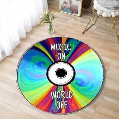 Retro Vinylplaat Ronde Vloerkleed – Bedrukt Muziek Tapijt voor Woonkamer of Slaapkamer – Machinewasbaar, Antislip Vloermat Diameter 90cm(35in)