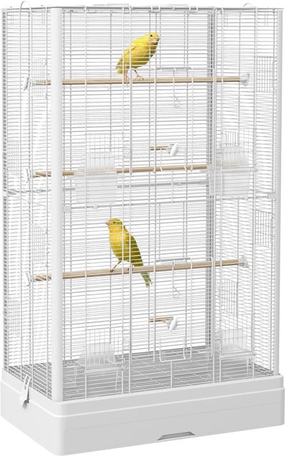 PawHut-Vogelkooi-61x36,5x98cm-Acier-Blanc