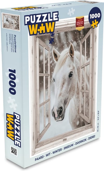 Puzzel Paard - Wit - Winter - Sneeuw - Doorkijk - Dieren - Legpuzzel - Puzzel 1000 stukjes volwassenen