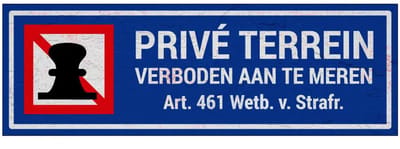 Privé terrein verboden aan te meren bord | Sign Again materiaal | 21 x 7 cm