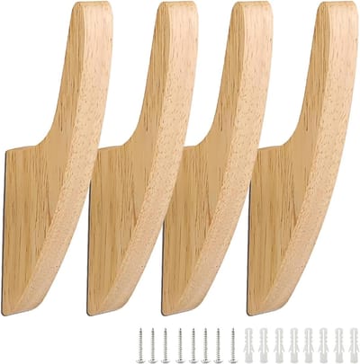 Multifunctionele houten garderobehaken - 4 stuks vintage wandhaken voor kleding, slaapkamer en woonkamer