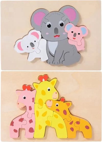 Houten dieren puzzels - Giraf en Koala - 8 stukjes - Vanaf 2 jaar - Kinderpuzzel - Educatief montessori speelgoed