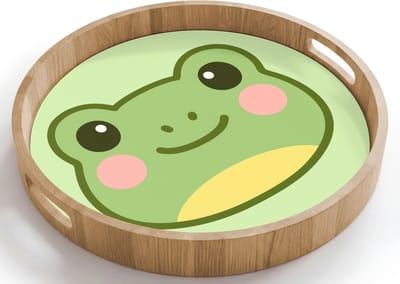 Dienblad rond 40x40 cm - Schootdienblad hout - Kikker - Groen - Vriendelijkheid - Borrelplank rechthoek - Plateau houten dienbladen