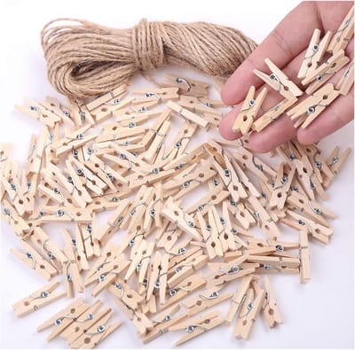 Mini Houten Knijpers met Jute Touw voor Foto's en Decoratie