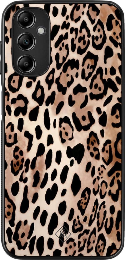 Casimoda® hoesje - Geschikt voor Samsung Galaxy A14 5G - Luipaard print bruin - Zwart TPU Backcover - Luipaardprint - Zwart