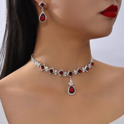 3-delige Damesmode Trendy Klauwketting Geometrie Waterdruppel Ketting Oorbellen Sieradenset Bruiloft Banket Feest Vakantiecadeau brown