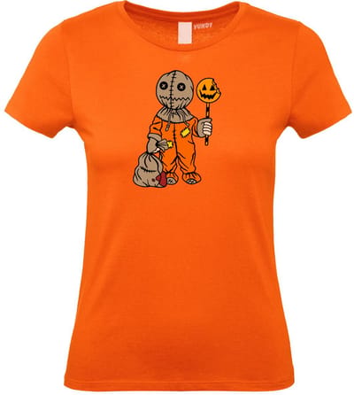 Dames t-shirt Halloween Manneke | Halloween Kostuum Volwassenen | Halloween | Foute Party | Oranje dames | maat XS