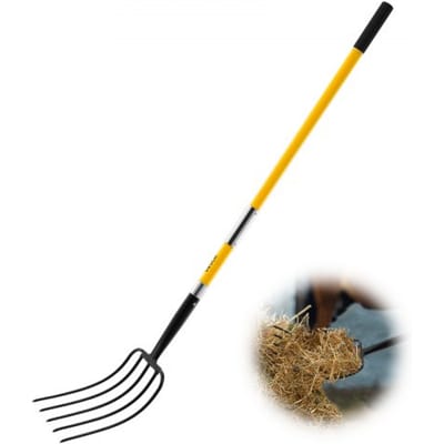 VEVOR Mestvork 1450 mm, 5-puntige hooivork met glasvezelsteel, mestvork, mestvork, tuinvork, gesmede stalen spitvork voor hooi, aardappelcompostering, verplanten en beluchting