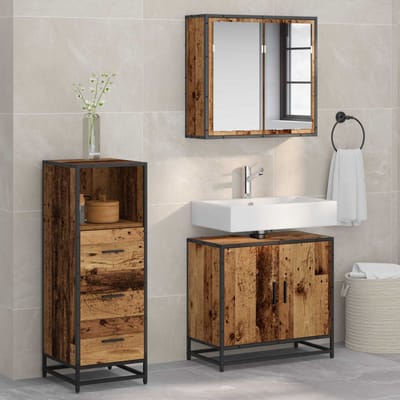 vidaXL - Badkamermeubel - Set - 3 - st - Oud - Hout - 65 - x - 33 - x - 60 - cm - Bewerkt - hout