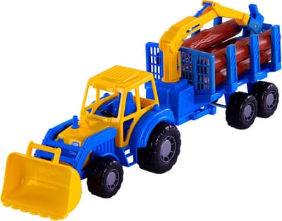 Cavallino Toys Cavallino Junior Tractor with Crane Trailer and Wood 46cm