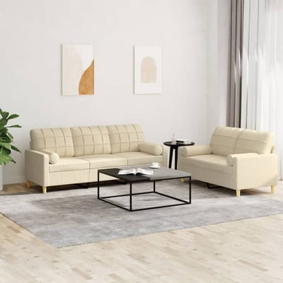 vidaXL - 2-delige - Loungeset - met - kussens - stof - crèmekleurig