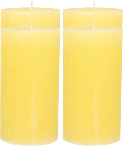Atmosphera Stompkaars - 4x - geel - 7 x 13 cm - rustiek model - cilinderkaars - kaars