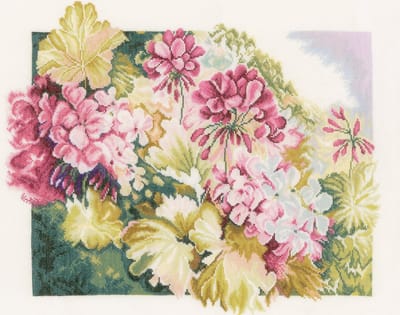 Lanarte Borduurpakket - Borduurset - Borduurpakket volwassenen - Telpakket kit - 49 x 41cm - Geraniums - PN-0164073