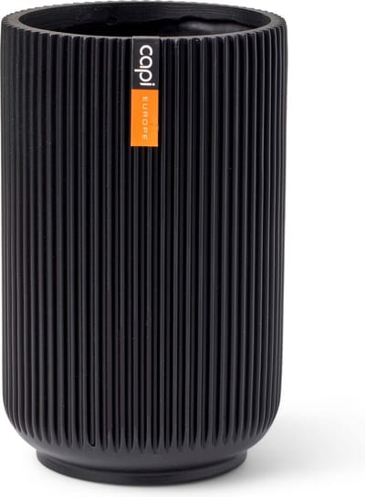 Capi Europe - Vaas hoog Groove Black & Gold - 11x17 - Zwart - Opening Ø9 - Bloempot voor binnen - 5 jaar garantie - BGVBL432
