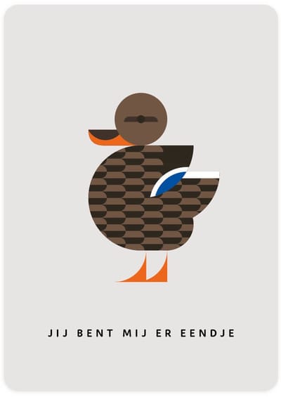 Eendje Wenskaarten - Set van 4 ansichtkaarten - Jij bent mij er eendje - Wilde Eend - Vrouwtje