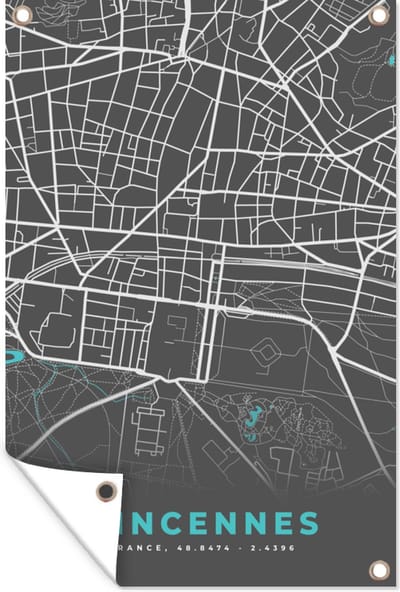 Muurdecoratie Vincennes - Stadskaart - Kaart - Plattegrond - Frankrijk - 120x180 cm - Tuinposter - Tuindoek