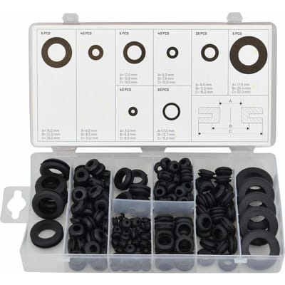 AWTools AW18325 - Rubber Doorgangsringen Set - 180 Stuks - Elastisch en Duurzaam