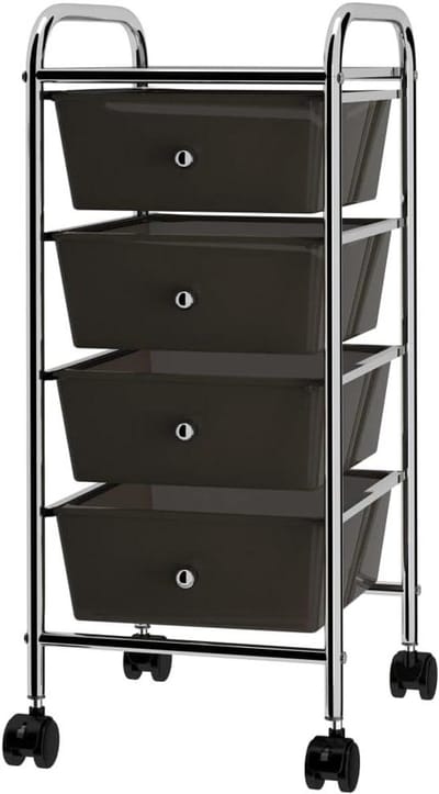 Opbergwagen met lades - Mobiele kar - Hobby en werk - Vier afneembare manden - 76 cm hoog - Zwart