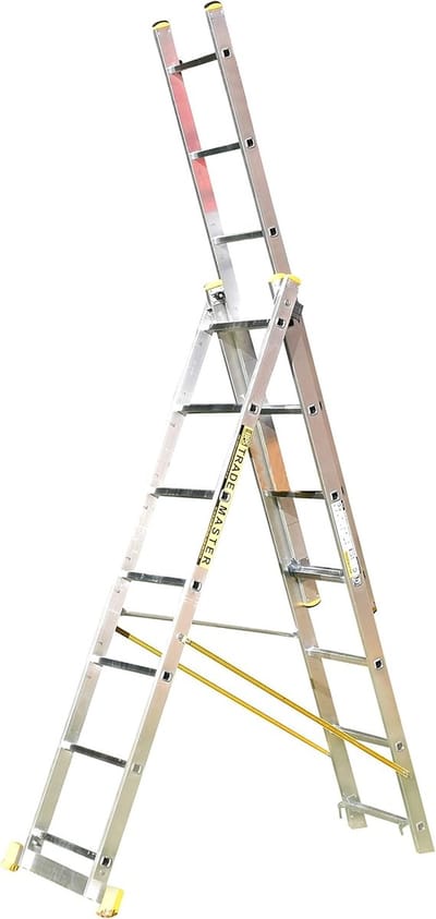 Combinatieladder Aluminium - Multifunctionele Ladder - Klussen en Werk - Geïntegreerde Stabilisator - 3x7 Treden - Zilver