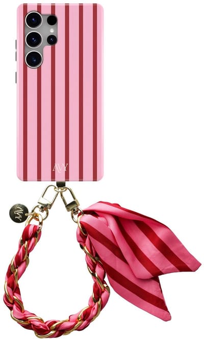 AVY Hoesje Met Telefoonkoord | Geschikt voor Samsung Galaxy S25 Ultra | Compatibel met MagSafe | Hard Shell Back Cover | Stijlvol Bijpassend Koord 32CM | Linea Sol | Roze
