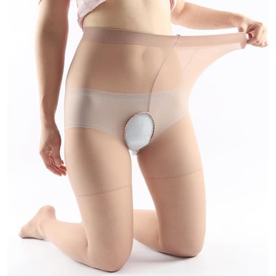 Bas Pour Femmes Ultra-Fins Entrejambe Ouvert Collants Anti-Accroc Transparents Sans Couture Bas Ultra Élastiques Sous-Vêtements Transparent Free Size(40-65kg) beige