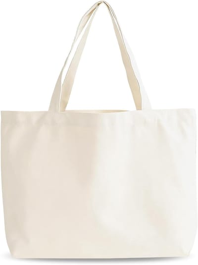 Grote katoenen tas 51 x 17 x 37 cm, stevige stoffen tas in wit, perfect voor winkelen en dagelijks gebruik