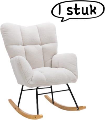 1 stuk - Moderne schommelstoel - Teddyfleece stof - Gecapitonneerde stoelbekleding - Gestoffeerde zitting - Geschikt voor woonkamer en slaapkamer - Wit