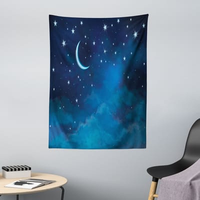 New Bed Sterren Aquarel Nachthemel Decoratieve Wandtapijt, Stoffen Wanddecoratie voor Slaapkamer Woonkamer Studentenkamer, 110cm x 150cm