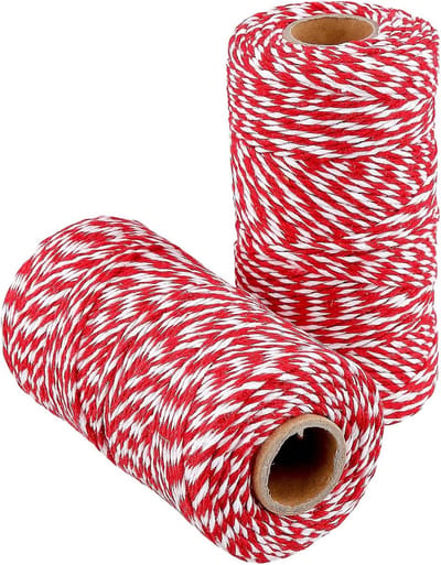 2 Rollen 100m Katoen Touw in Rood en Wit, 2mm Dikte voor Bakken, Trussen en Creatieve Projecten