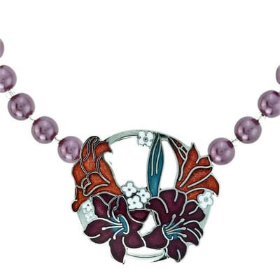 Behave - Emaille bloemen ketting dames - Art nouveau stijl - Paars parel