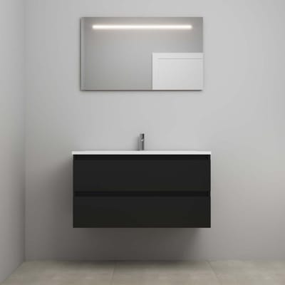 On-Line Badkamermeubelset - 100 cm - Voorgemonteerd - Acryl Wastafel - 1 Kraangat - Spiegel met LED-Verlichting - Mat Zwart