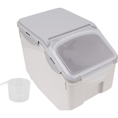 Rijstopbergcontainer met Maatbeker Luchtdicht Afgesloten Voedsel Graan Organizer Plastic Keukenbenodigdheden Grijs L gray