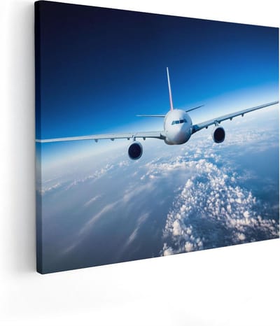 Artaza Canvas Schilderij Vliegtuig Boven De Wolken - 50x40 cm - Wanddecoratie Lucht - Muurdecoratie Woonkamer - Kamer Accessoires