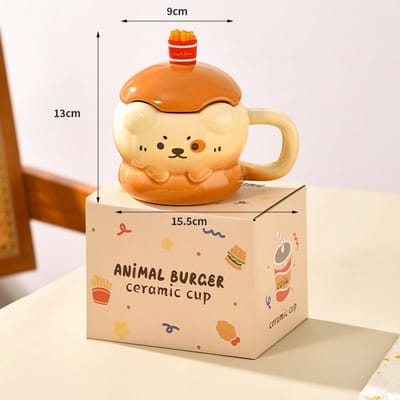 Hamburgerbeker Frietjes Menglepel Schattige Mok Grappige Beker Gepersonaliseerde Creatieve Keramische Beker Student Vreemde Waterbeker 400ml