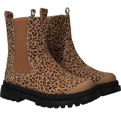 Shoesme cognac chelseaboot met panterprint