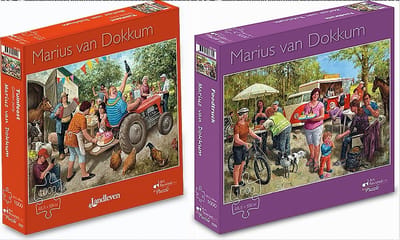 2 x Marius van Dokkum puzzels 1000 stukjes "Foodtruck" en "Tuinfeest"