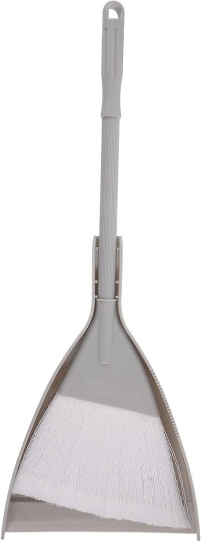 Mini Bezem Stofblik - Handveger Set - Snel Opruimen - Comfortabele Grip - Compact Formaat - Grijs