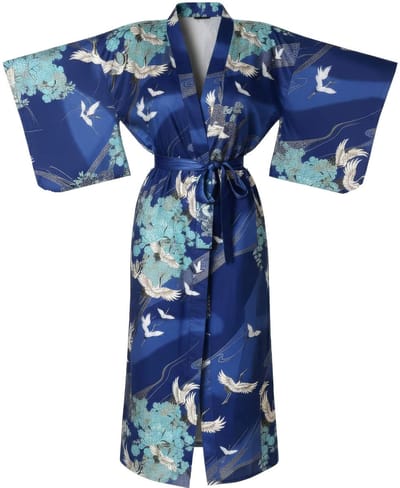 TA-HWA - Japanse Kimono - Dames Yukata - Kobalt Blauw - Met Kraanvogels - One Size