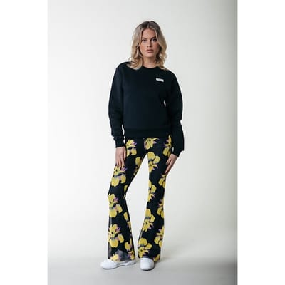 Colourful Rebel Big Flower Mesh Extra Flare Pants Bright Yellow Größe: S | Ausgestellte Hosen Outlet | Damen | Gelb